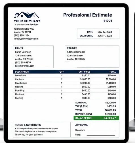 Professional Estimate Builder on tablet