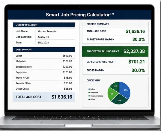 Smart Job Pricing Calculator spreadsheet on laptop