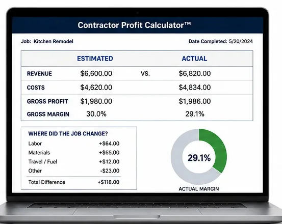 Contractor Profit Calculator dashboard